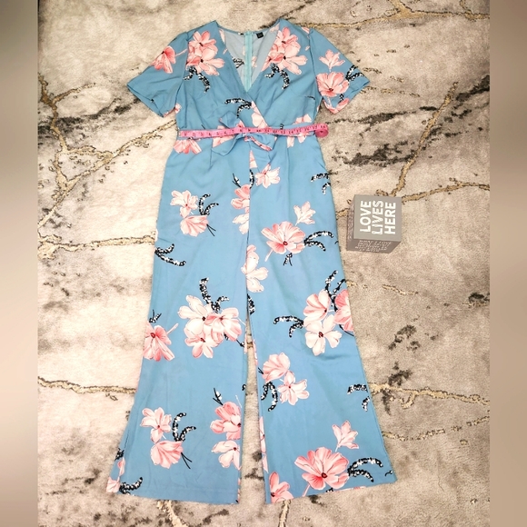 PERFECTLY CUTE Women's XL Blue and Pink Floral Jumpsuit. NWOT - Picture 11 of 16